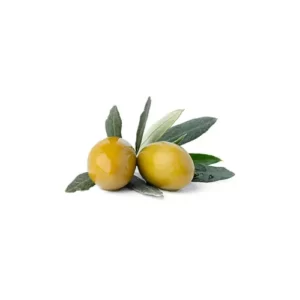 due olive verdi con alcune foglie di ulivo